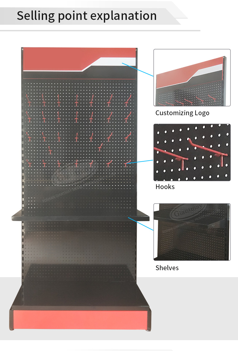 DR004 Wholesale Retail for Store Metal Pegboard Display Rack Accessories Shelves Display Stand for Hand Tools with Hook - Image 6