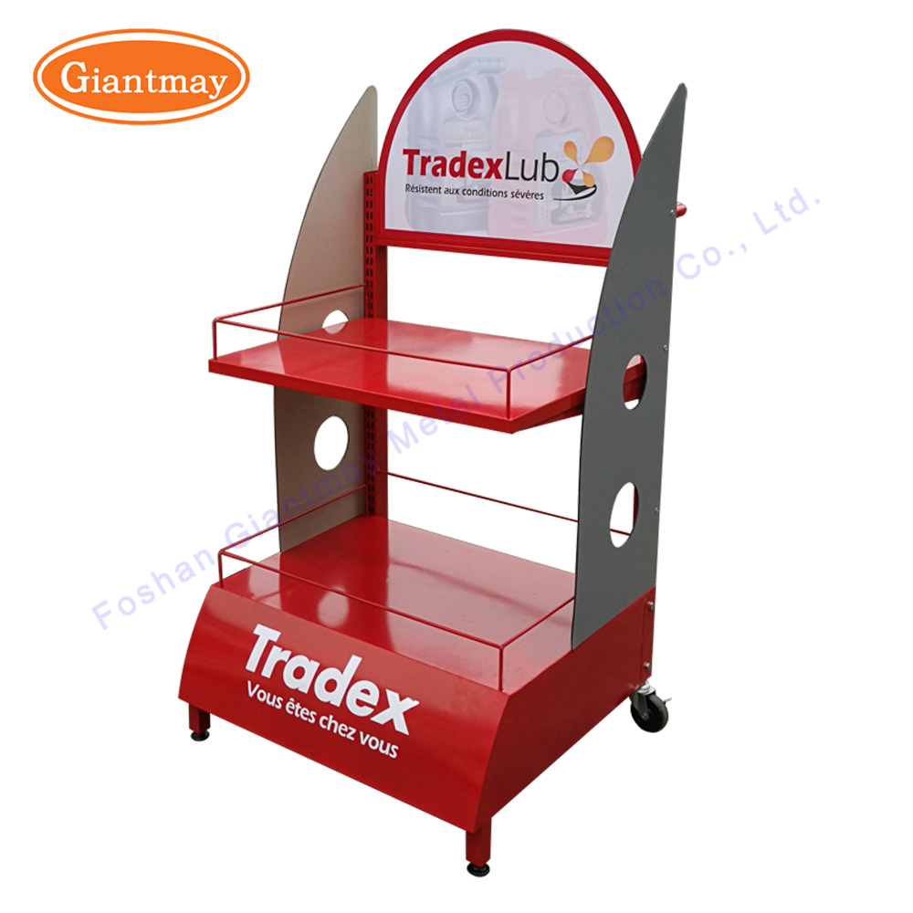 DR114 Attractive 2 Tiers Bottle Floor Standing Lubricant Motor Engine Oil Display Shelf Rack
